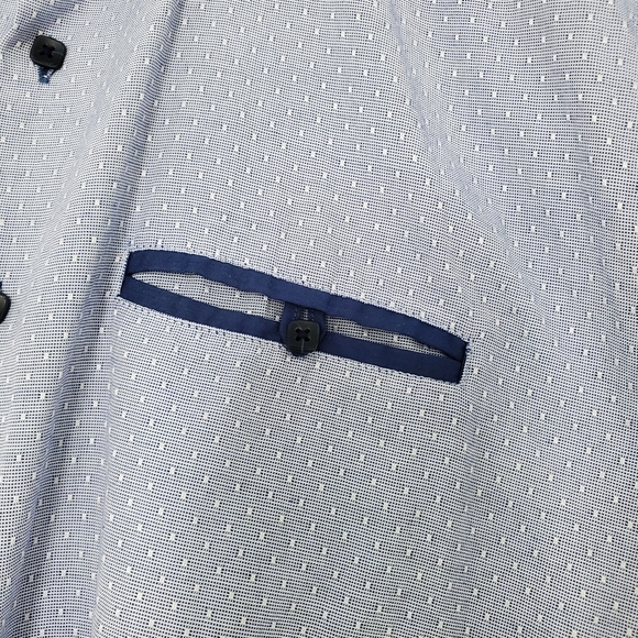 Men Blue Button Down Casual Shirt Short Sleeve Size XL 43-44 Classic Side Pocket - Picture 5 of 7